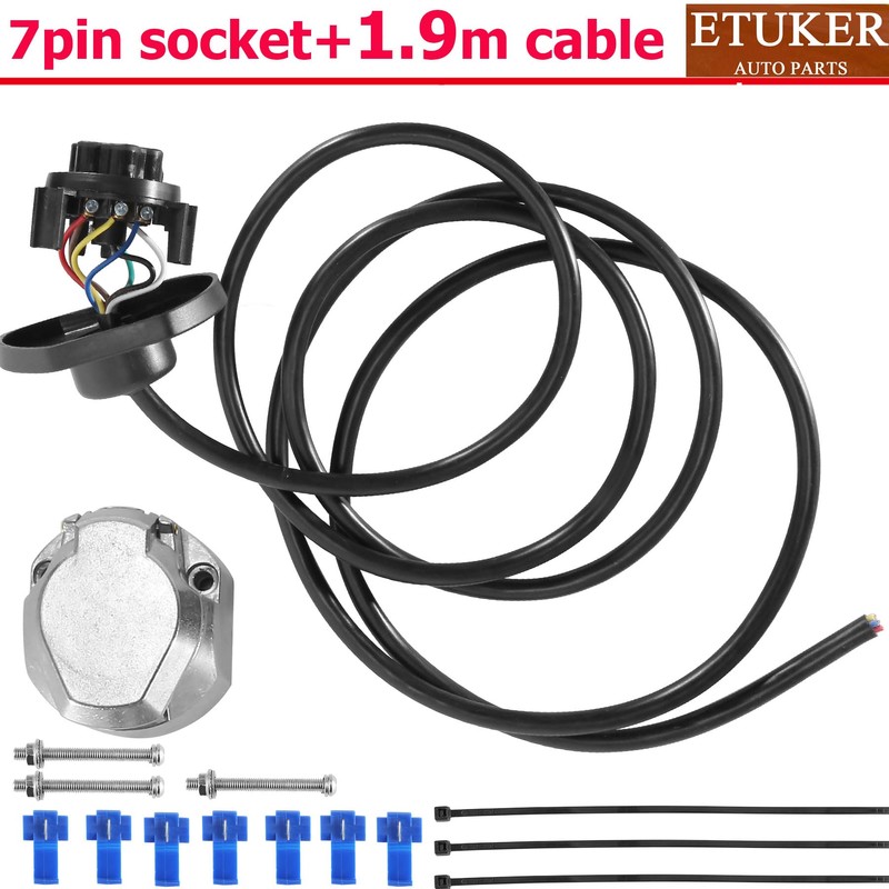 ETUKER 7Pin Pre-Wired Socket with 1.9M Cable,Towbar Socket Metal (7MZ)
