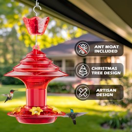 Birdream Hummingbird Feeder for Outdoors Hanging, 40 OZ Humming Birds Feeders with 10 Bee Guard Feeding Ports & Built-in Ant Moat and Brush, Bird Feeder for Outside, Gifts for Women - Solid Red
