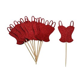 The Crafty Owl CO Red Glitter Corset Cupcake Toppers-10 Pieces Birthdays/Bachelorette/Bridal Shower