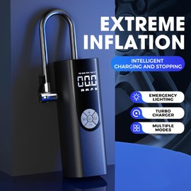 Huwutool Car Tire Inflator Pump, DC 12V Portable Air Compressor for Car Tires, Trucks, Bicycles - Digital Pressure Gauge, LED Light, Emergency Tool Kit for On-The-go Inflation (Direct Current Type)