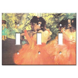 Art Plates - Triple Gang Toggle Decorative Metal Wall Plate - Degas: Ballerine in Rosa - (Made in USA)