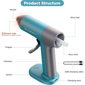 TILSWALL Tilswall Cordless Hot Glue Gun, Rapid 30s Preheat, Mini glue gun and sticks set with 2000mAh Type-C Rechargeable, Smart Power Off, 20 Premium Glue Sticks, Ideal for DIY Crafts, Gift Making Blue