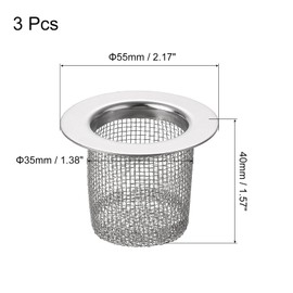 sourcing map 3Pcs Bathroom Sink Strainer, Fit for Diameter 1.38"-2" Drain Hole, 40mm/1.57" Deep Stainless Steel Sink Strainer for Shower Drain and Floor Drain