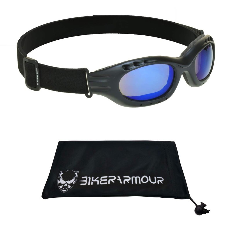 Bikershades Motorcycle Goggles Sunglasses Mirrored Blue Lens Black Strap Foam
