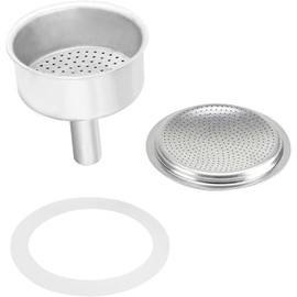 Kit de Repuesto para Cafetera Italiana 1/2/3/6/9/12 Tazas, Opciones de Sellos, Filtro y Embudo, Refacciones Universales para Cafetera Moka Express. (Embudo + Sello + Filtro, 12 Tazas)
