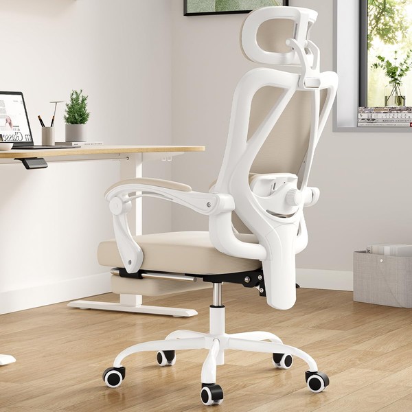 Farini Ergonomic Office Chair with Footrest, Mesh Office Desk Chair