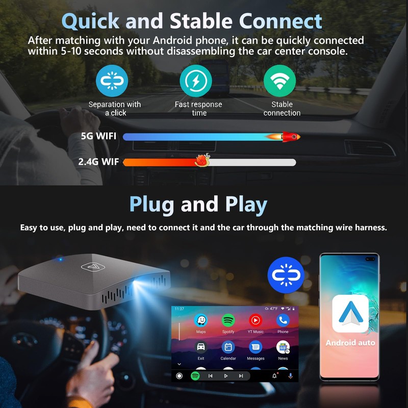 Podofo Android Auto Wireless Adapter, Kabelloser Android Auto Dongle für