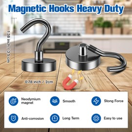 Grtard 8 Pack Magnetic Hooks 35LBS Heavy Duty Magnetic Hooks for Hanging, Neodymium Magnet Hooks Cruise, Magnet with Hooks Strong Magnetic Hooks for Cruise, Grill, Towel, Kitchen Indoor Hanging