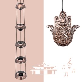 Copper Hand of God Temple Wind Chime – 5-Bell Red Copper Feng Shui Chime with Sacred Hand of God Medallion for Porch, Patio, Garden Décor & Memorial Keepsake