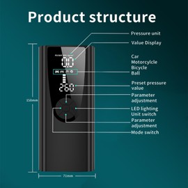 Tire Inflator Portable Air Compressor,6000 mAh Air Pump for Car -150 PSI High Pressure Gauge and LED Light,Cordless Tire Pump with Pressure Gauge Emergency Light for Car,Ball and Motorcycle.