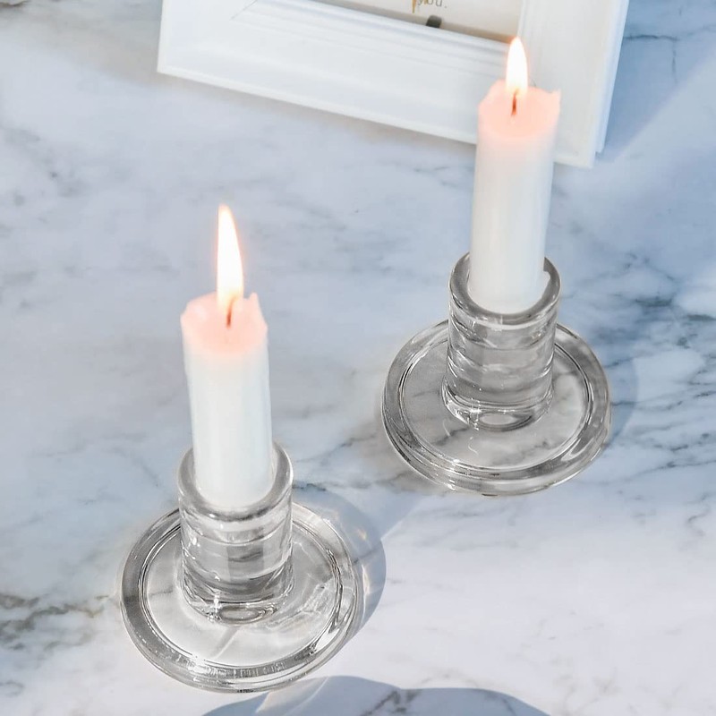 AGLARY 12pcs Taper Candle Holders, Glass Crystal Candlestick Holders Bulk,