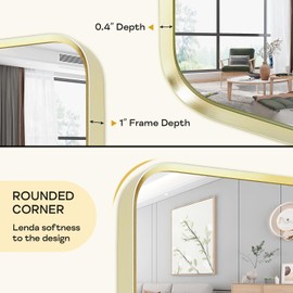 Minuover Wall Mount Mirror for Bathroom, Brushed Gold Metal Framed Rounded Corner Rectangular Vanity Mirror (20" x 30", Gold)