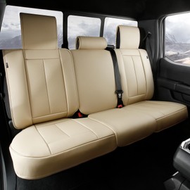 Coverland Custom Car Seat Covers Compatible with 2009-2014 Ford F-150 Super Cab, SuperCrew Cab - Premium Leather Non-Slip Memory Foam Waterproof Custom Interior Protector [Rear Seat-Beige]