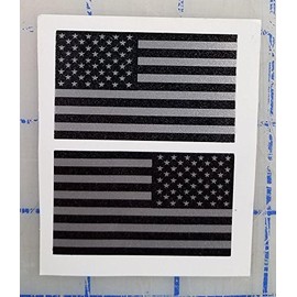 I Make Decals - Ghosted US American Subdued Flag, Silver with ghosted Black Print, 1.25" X 2", Pair, Hard Hat, Lunch Box, Vinyl Decal car Sticker