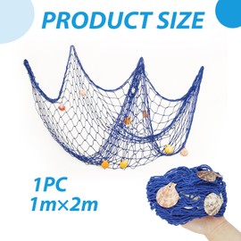 Dekoratives Fischernetz, Blau, dekoratives Fischernetz, bunte Muschel, mediterraner Stil, dekoratives Fischernetz für die Dekoration des Hauses (100 x 200 cm)