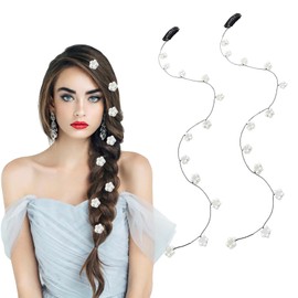2 Pcs Flower Tassel Hair Clip Resin Invisible Streamline Insert Hairpins Hair Extensions Headdress for Women Girls Daily Party Hair Accessories (White)