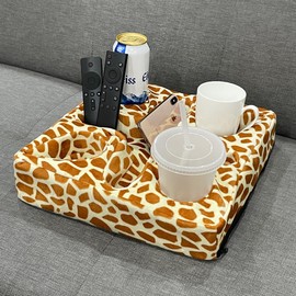 Couch and Bed Cup Holder Pillow, Sofa Refreshment Tray for Drinks/Remote Control/Snacks Holder (Giraffe)