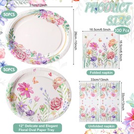 Havawish 200 Pcs Floral Paper Plates and Napkins Baby in Bloom Baby Shower Decorations Wildflower Party Supplies 12 Inch Disposable Plate 13 Inch Napkins Garden Dinner Tableware for Wedding Bridal