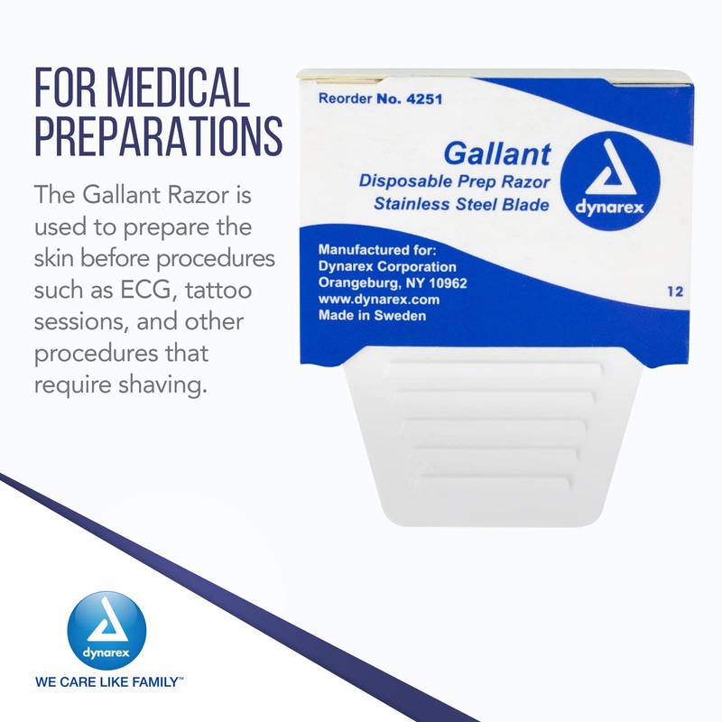 Dynarex Gallant Disposable Prep Razors, Used before ECG and other