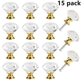 PUBAMALL 15 piezas Perilla de cajón,Perillas de Puerta Redonda de Cristal para los perillas de cajón de Vidrio del gabinete de Cocina Moderna (Oro)