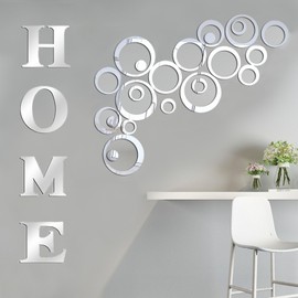 Arawat Home Mirror Wall Decor Round Wall Decor for Living Room and Bedroom 3d Silver Removable Wall Decor Home Wall Decor 3d Wall Decor Mirror Wall Sticker Mirror for Wall Mirror Decal Home Decoration