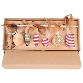 KKAAyueqin 7 Cat Toys Indoor Kitten Toys Set, Bell Feather Mouse Wooden Pole Interactive Funny Fluffy Toy, Play with Kitty, Puppy
