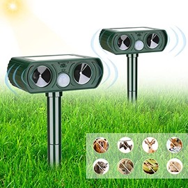 2 Pack Solar Ultrasonic Animal Repellent Outdoor Deer Repellent Devices Cat Repellent Motion Activated Cat, Dog, Deer Deterrent Waterproof for Yard, Farm, Garden