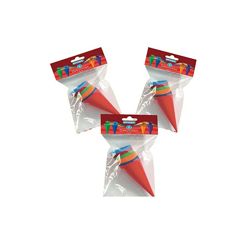 18 (3x 6pcs) Decorative School Cone, Decorative Bags, 12 cm