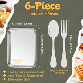 HaWare 7.3" x 5.3" x 0.8" Kids Plates, 6-Piece Stainless Steel Toddler Plates, Metal Dinner Dish for Children, Feeding Baking Camping Tray, Reusable Dinnerware, Non-toxic, Oven Safe & Dishwasher Safe