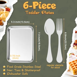 HaWare 7.3" x 5.3" x 0.8" Kids Plates, 6-Piece Stainless Steel Toddler Plates, Metal Dinner Dish for Children, Feeding Baking Camping Tray, Reusable Dinnerware, Non-toxic, Oven Safe & Dishwasher Safe