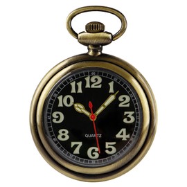 Tiong Bronze Shiny Arabic Numeral Men's Quartz Pocket Watch, Pocket Watches Gift Quartz Movement for Men with Chain-Black