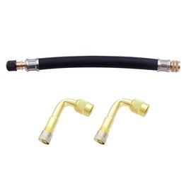 ZKSXOA Tyre Valve Extension, 2 Pieces Copper Valve Adaptor, 90 Degree Angle Valve with 1 Piece 180 mm Rubber Tyre Valve Extension for Car, Motorcycle, Scooter, Bicycle