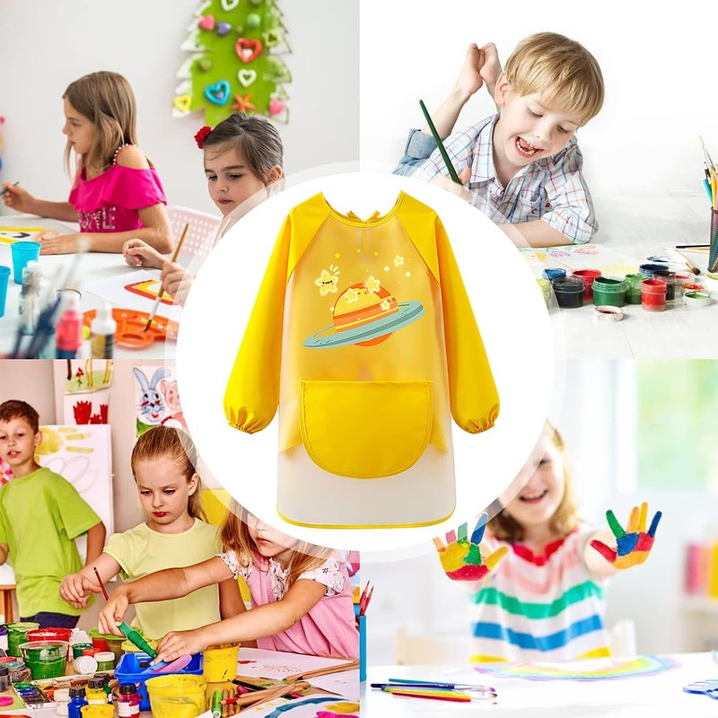 LXOrdora Kids Art Apron Waterproof Smock Long Sleeved Planet L