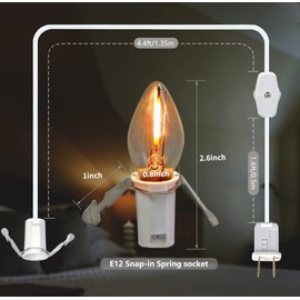 KGC C7 Accessory Cord with 2 C7 Led Light Bulb Candelabra-Base E12 Socket, White Cord with On/Off Switch Plugs for Holiday Decorations, Christmas Village House, Pumpkin Lights