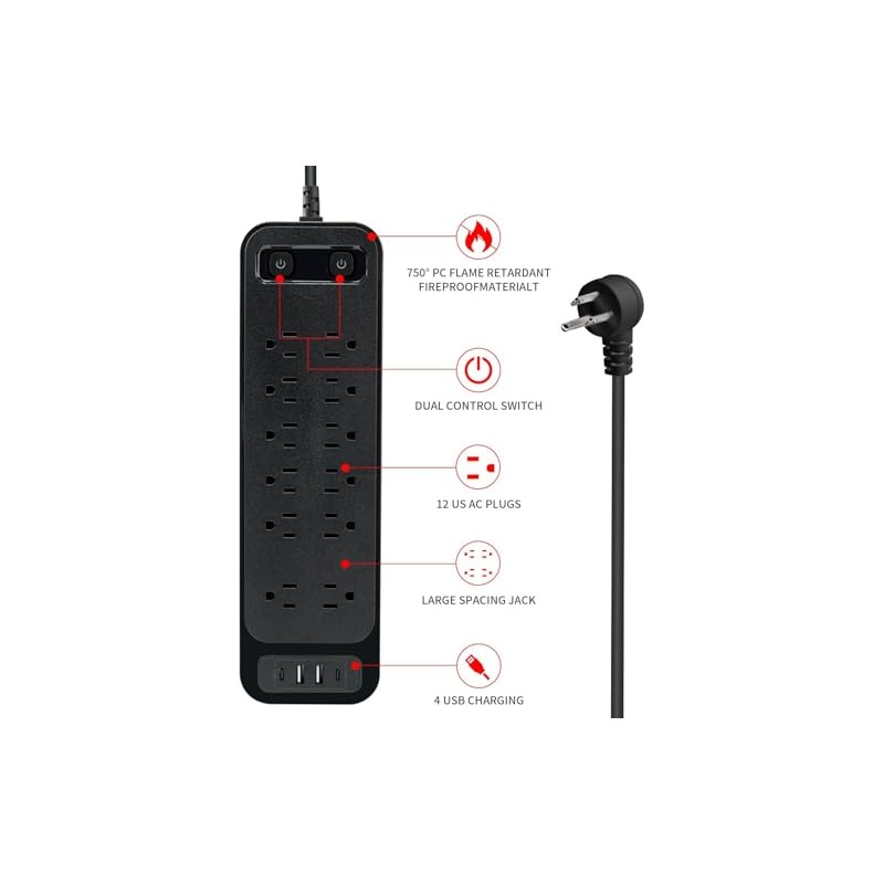 Sozomo Enchufe Plano,Multicontacto Regleta Extension Electrica con Protector Supresor de