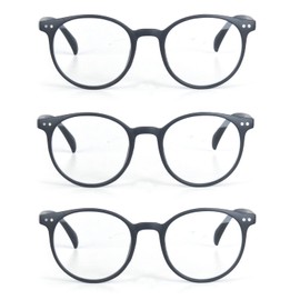 EYE ZOOM 3 Pack Retro Round Plastic Frame Reading Glasses for Men and Women, Black, +2.25