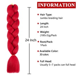 Xtrend 24 Inch Jumbo Braiding Hair Twist Box Bradis Hair Kanekalon Braiding Hair High Temperature Synthetic Hair for Women (1 Pack, RED#)