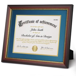 FrameMind 8.5x11 Diploma Frame with Blue over Gold Acid-free Mat or Display 11x14 Document without Mat, Certificate Frame with Tempered Glass, Tabletop or Wall Mount (2 Pack, Mahogany/Blue)