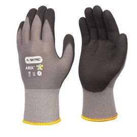 Skytec 1 Pack Aria Foam Grey Safety Work Gloves – Lightweight Nylon Gloves with Nitrile Coating and Secure Grip For Heavy-duty Work (Small)