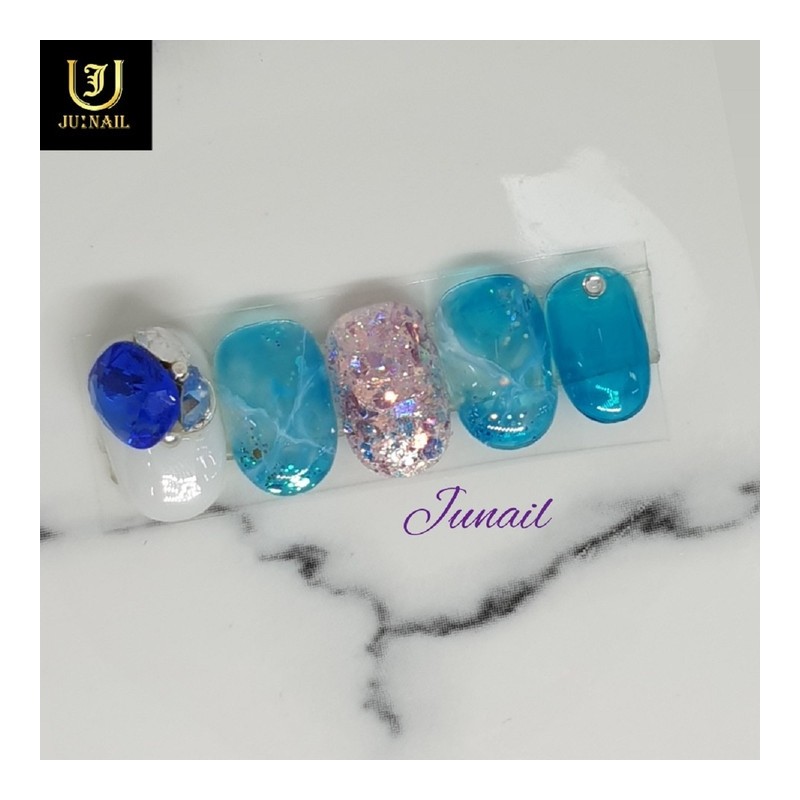 ❄️Antarctic sea handmade nail tips❄️ - Short straight nose pin