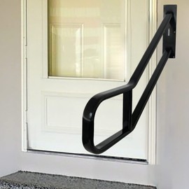 Garage Railing for Outdoor Steps, Sturdy Wall Mount handrail, Oval Flat Tube with Polished Black, Suit for 1 to 3 Garage, Garden, Porch Steps(31.2in Length, 0.8 * 1.6in Tube)