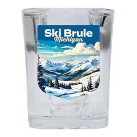 R and R Imports Ski Brule Michigan Souvenir 2 Ounce Square Base Shot Glass Ski Design 12 Pack