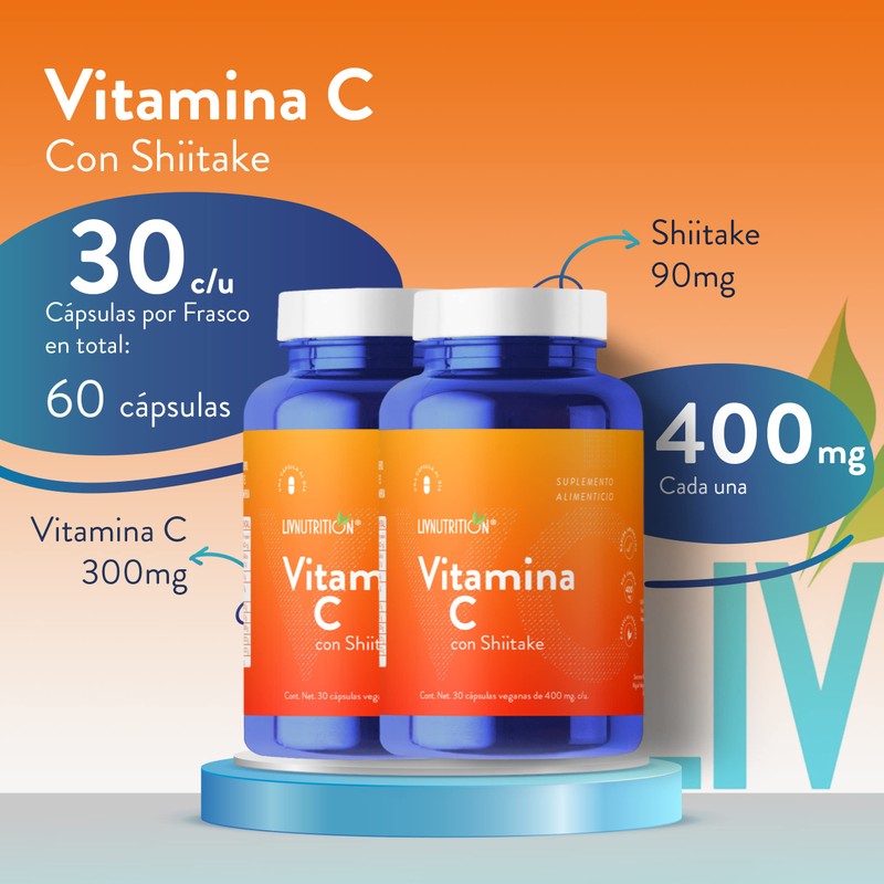 Vitamina C con Shiitake en polvo con 60 cápsulas de