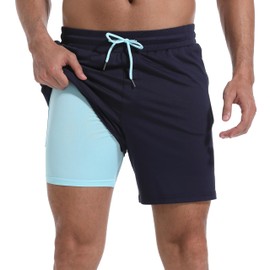Mens Swim Trunks with Compression Liner, 2 in 1 Mens Bathing Suit Mens Swimming Shorts 7 inch inseam Board Shorts Swimwear, 4 Way Stretch Beach Shorts Quick Dry with Zipper Pockets, 3X-Large
