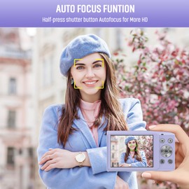 Digital Camera, 4K Autofocus Compact Camera with 32G SD Card HD 48MP with 2.8" Large Screen, 16X Digital Zoom, Portable Mini Camera for Photography, Vlogging Camera for Kids,Adult,Beginners（Purple）
