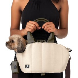 Sytopia Small Dog Carrier Purse, Portable Pet Carrier Tote Carrier with Pockets, Adjustable Safety Leash, Waterproof Dog Travel Bag, Cream Beige