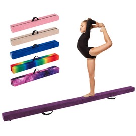 GYMAX 7/8/9 FT Folding Balance Beam, Foam Gymnastic Beam with Solid Wood Base, Carry Handle & Anti-Slip Bottom for Kids Teens, Portable Floor Gymnastics Equipment for Home Gym