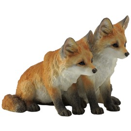5.5 Inch Two Fox Pups Decorative Statue Figurine, Orange and White
