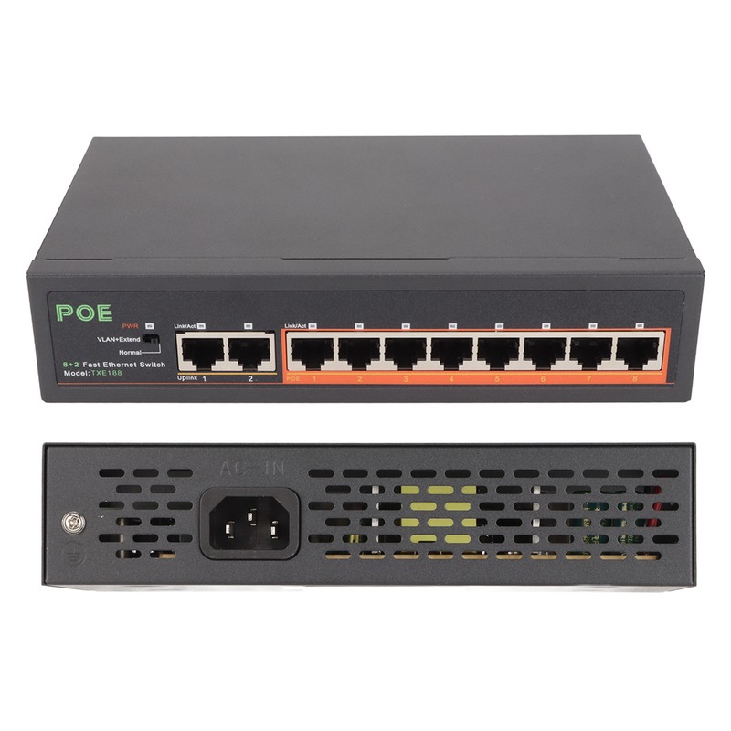 PoE Switch 8 Ports 10/100Mbps 90W RJ45 Adaptive Port LED