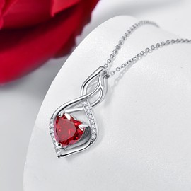 Birthstone Infinity Necklace Sterling Silver Necklaces for Women Moonstone Pendant Necklace Jewelry Gift for Women Girls (A-Ruby Necklace)